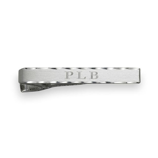 Men's Engravable Scallop Edge Tie Bar in Sterling Silver (1 Line)
