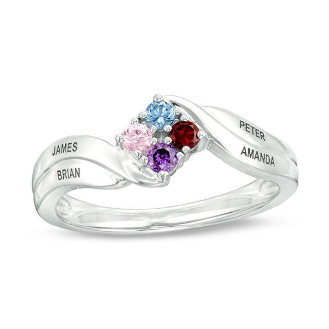 Mother's Quad Birthstone Double Row Bypass Ring (4 Stones and Names)