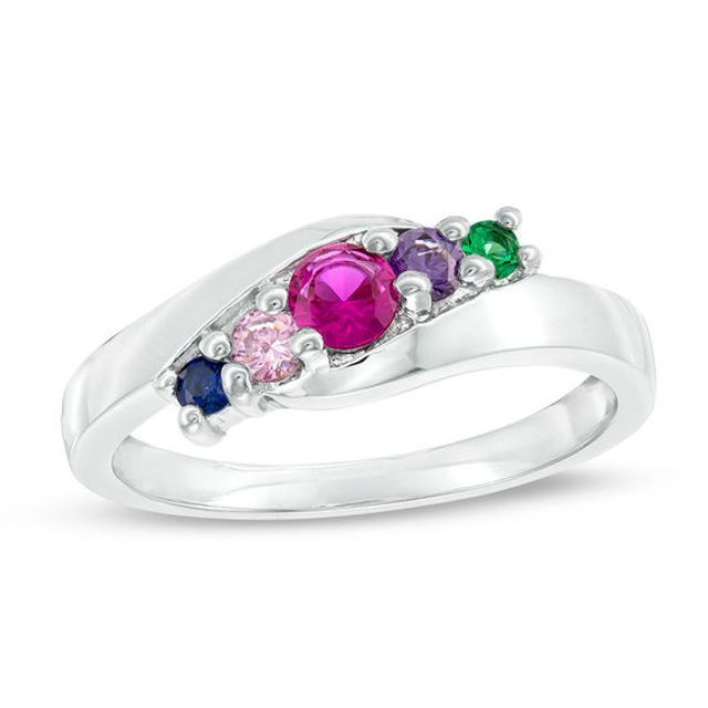 Mother's Birthstone Three Stone Bypass Ring (3, 5, or 7 Stones)