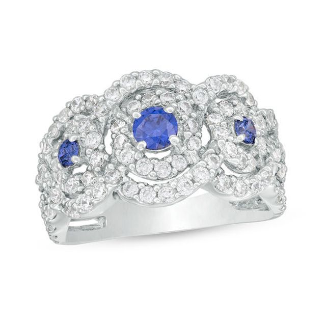 Tanzanite and Lab-Created White Sapphire Three Stone Ring in Sterling Silver