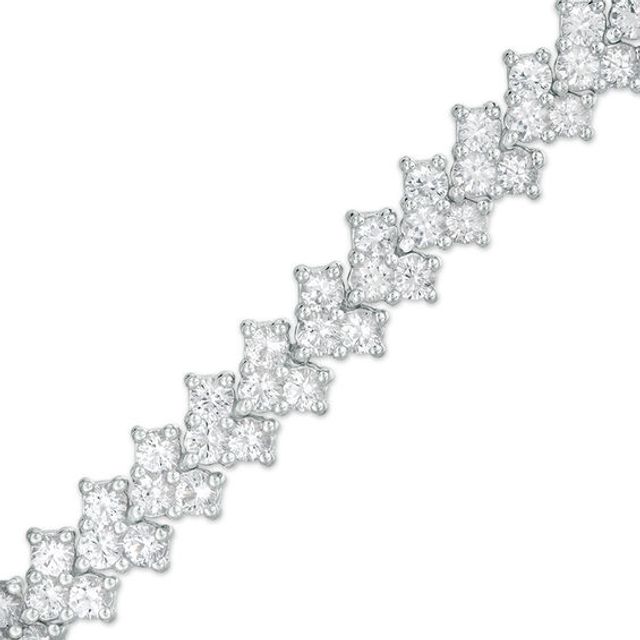 Lab-Created White Sapphire Three Stone Chevron Bracelet in Sterling Silver - 7.25"