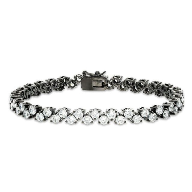 Lab-Created White Sapphire Zig-Zag Bracelet in Sterling Silver with Black Ruthenium - 7.25"