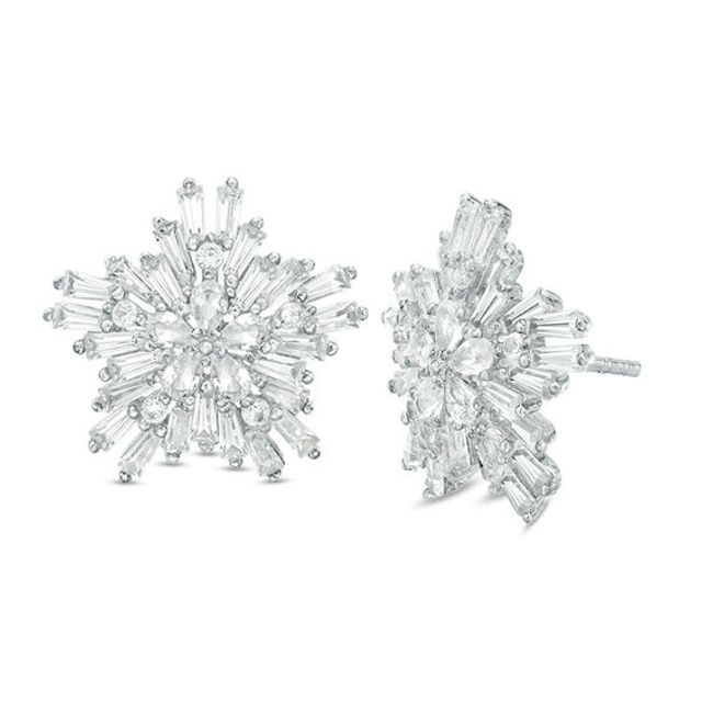 Multi-Shaped Lab-Created White Sapphire Star Cluster Stud Earrings in Sterling Silver