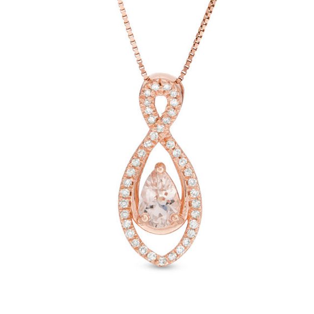 Pear-Shaped Morganite and 1/8 CT. T.w. Diamond Infinity Pendant in 10K Rose Gold