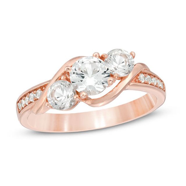 Lab-Created White Sapphire Three Stone Bypass Ring Sterling Silver with 14K Rose Gold Plate