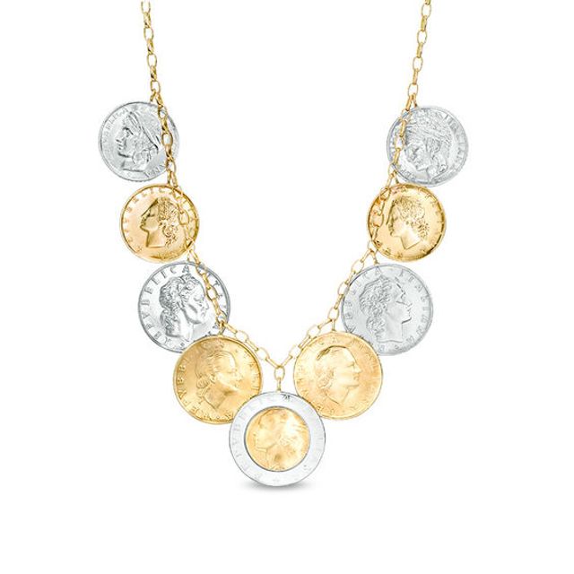Made in Italy Bronze and Stainless Steel Lire Coins Necklace in 14K Gold