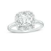 7.0mm Cushion-Cut Lab-Created White Sapphire Frame Engagement Ring Sterling Silver