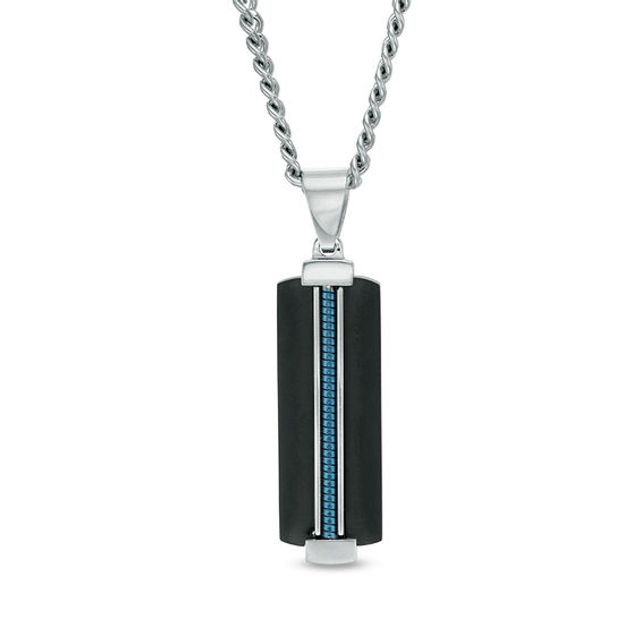 Men's Multi-Finish Dog Tag Pendant in Stainless Steel and Black and Blue IP - 24"