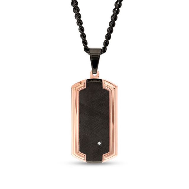 Men's Diamond Accent Brushed Inlay and Bevelled Edge Dog Tag Pendant in Stainless Steel with Rose and Black IP - 24"