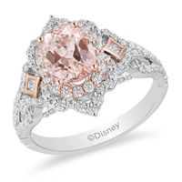 Enchanted Disney Aurora Oval Morganite and 3/4 CT. T.w. Diamond Scallop Frame Engagement Ring in 14K Two-Tone Gold