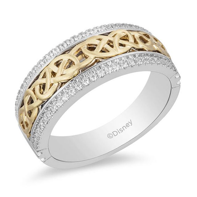 Enchanted Disney Men's 1/4 CT. T.w. Diamond Celtic Knot Center Wedding Band in 14K Two-Tone Gold