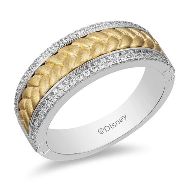 Enchanted Disney 1/4 CT. T.w. Diamond Braid Center Wedding Band in 14K Two-Tone Gold