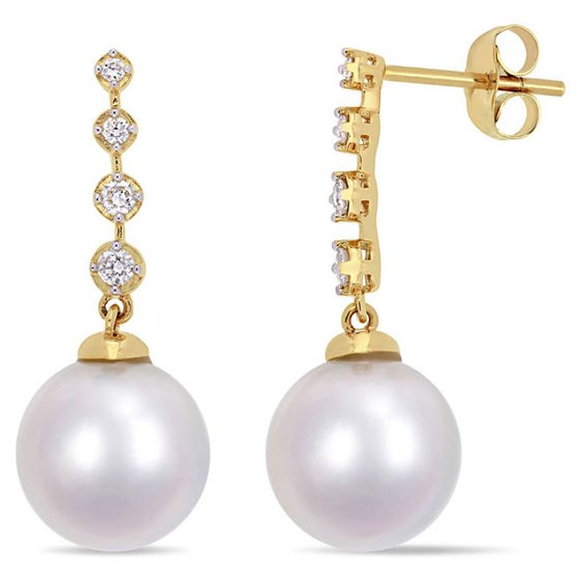10.0-10.5mm South Sea Cultured Pearl and 1/6 CT. T.w. Diamond Drop Earrings in 14K Gold