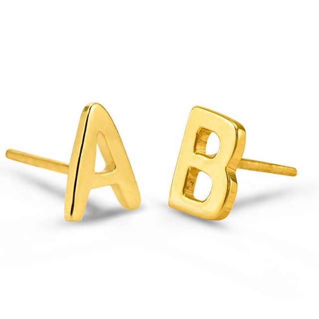 Block Initial Mismatch Stud Earrings in 10K Gold (2 Lines)