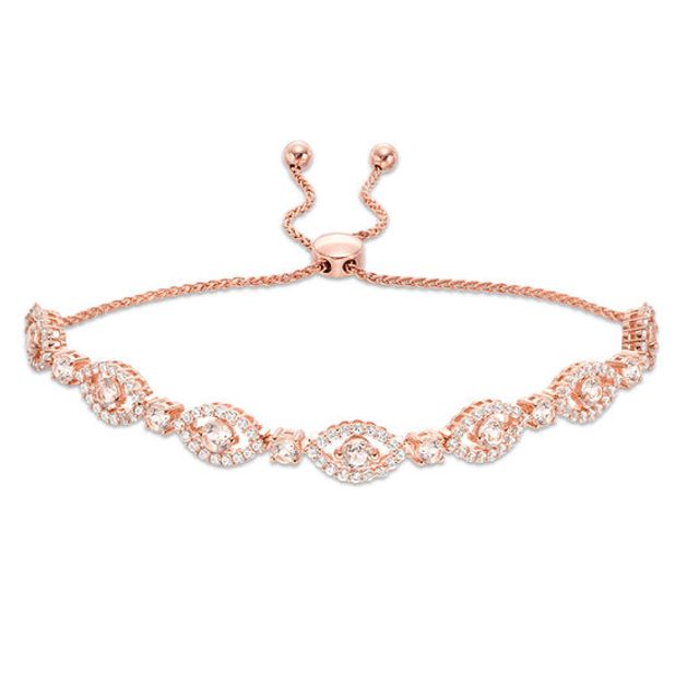 Morganite and Lab-Created White Sapphire Alternating Frame Bolo Bracelet in Sterling Silver with 18K Rose Gold Plate