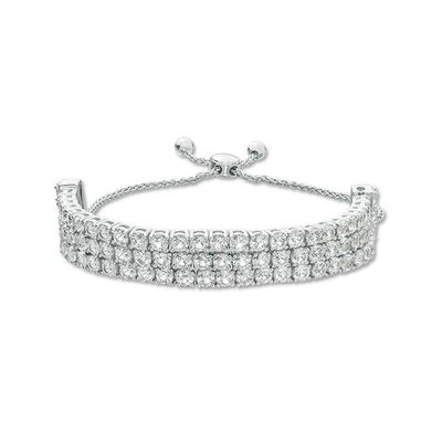 Lab-Created White Sapphire Triple Row Bolo Bracelet in Sterling Silver - 9.0"