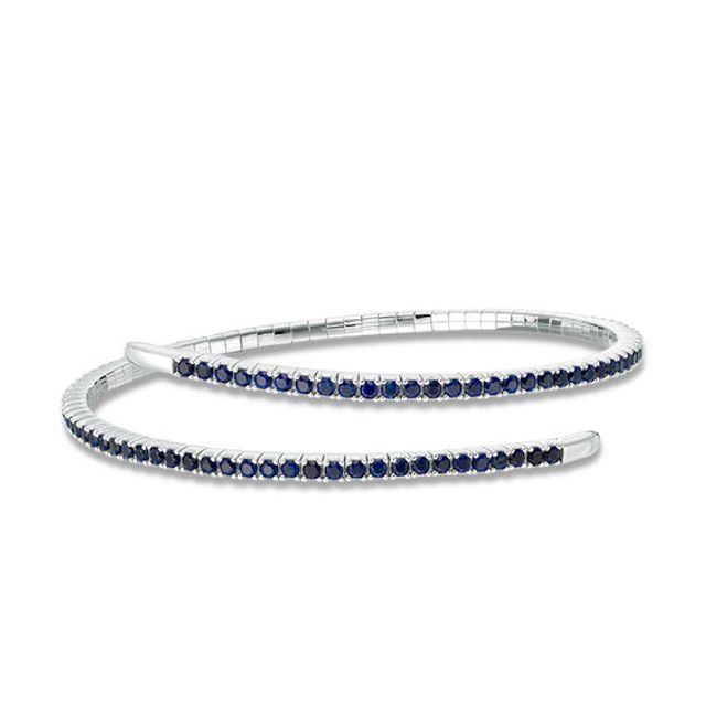 Lab-Created Ceylon Blue Sapphire Bypass Flex Bangle in Sterling Silver - 7.5"