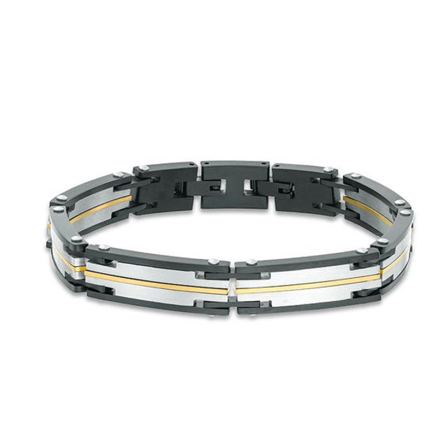 Men's 10.0mm Link Bracelet in Tri-Tone Stainless Steel - 8.25"