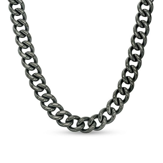 Men's 11.0mm Curb Chain Necklace in Stainless Steel with Black IP - 24"