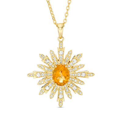 Oval Citrine and White Topaz Sun Pendant in Sterling Silver with 14K Gold Plate