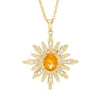 Oval Citrine and White Topaz Sun Pendant in Sterling Silver with 14K Gold Plate