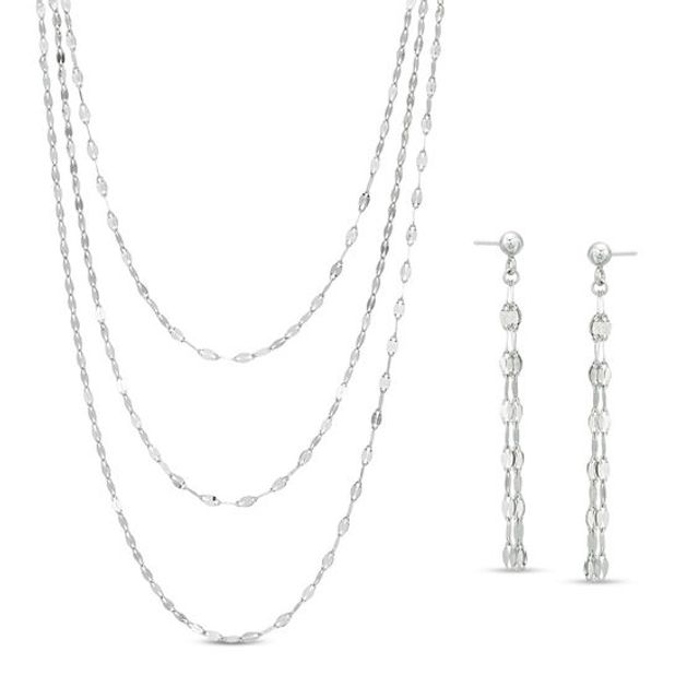 Made in Italy Triple-Strand Sparkle Chain Necklace and Tassel Drop Earrings Set in Sterling Silver