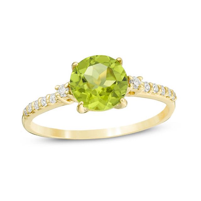 7.0mm Peridot and 1/8 CT. T.w. Diamond Engagement Ring in 10K Gold