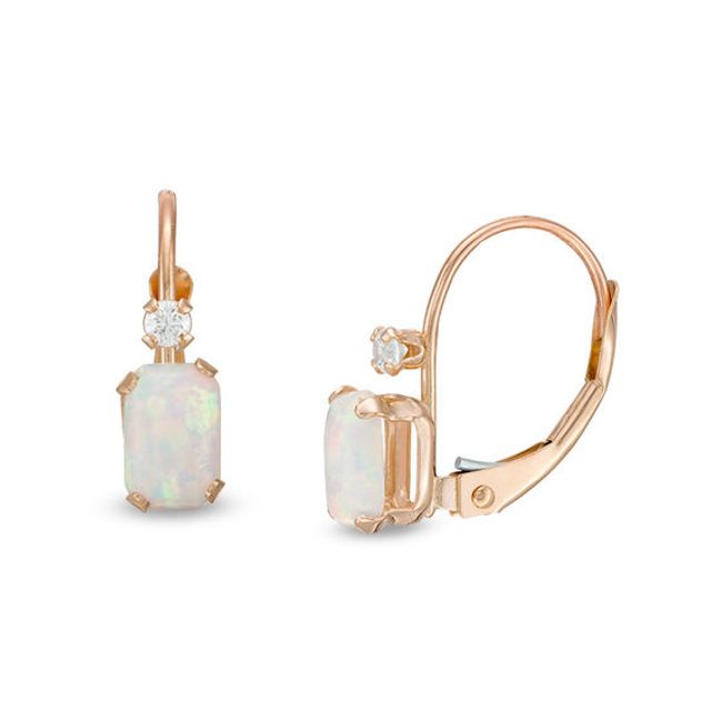 Emerald-Cut Lab-Created Opal and White Zircon Drop Earrings in 10K Gold