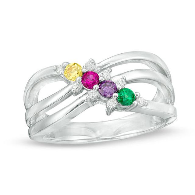 Mother's Birthstone and Diamond Accent Split Shank Ring (3-10 Stones)
