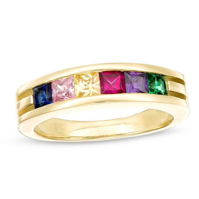 Mother's Princess-Cut Birthstone Ring (3-7 Stones