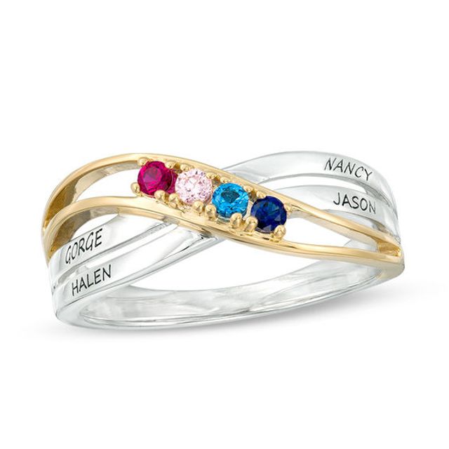 Mother's Birthstone Multi-Row Crossover Ring (2-4 Stones and Names)