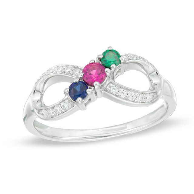 Mother's Birthstone and 1/15 CT. T.w. Diamond Infinity Ring (3 Stones)