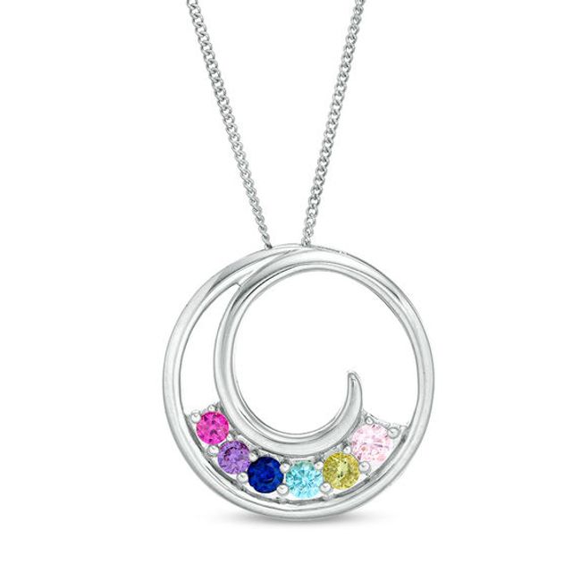 Mother's Birthstone Circle Swirl Pendant (2-8 Stones)