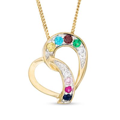 Mother's Birthstone Abstract Tilted Heart Pendant (3-9 Stones)