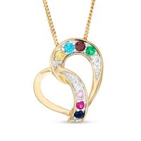 Mother's Birthstone Abstract Tilted Heart Pendant (3-9 Stones)