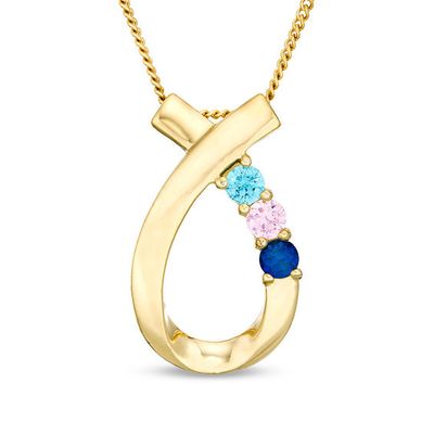 Mother's Birthstone Ribbon Pendant (3 Stones)