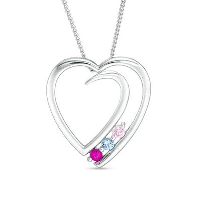 Mother's Birthstone Looping Heart Pendant (3 Stones)