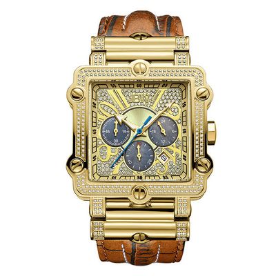 Men's JBW Phantom Chronograph 2-3/8 CT. T.w. Diamond and Crystal 18K Gold Plate Strap Watch (Model: Jb-6215-238-A)