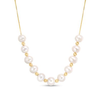 6.0-9.0mm Freshwater Cultured Pearl and Brilliance Bead Necklace in 10K Gold