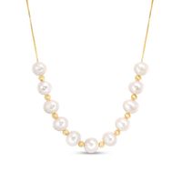 6.0-9.0mm Freshwater Cultured Pearl and Brilliance Bead Necklace in 10K Gold