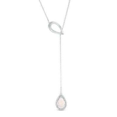 Pear-Shaped Lab-Created Opal and 1/10 CT. T.w. Diamond Double Teardrop Lariat Necklace in Sterling Silver - 20"