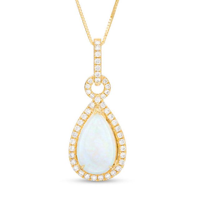 Pear-Shaped Opal and 1/3 CT. T.w. Diamond Frame Teardrop Pendant in 14K Gold