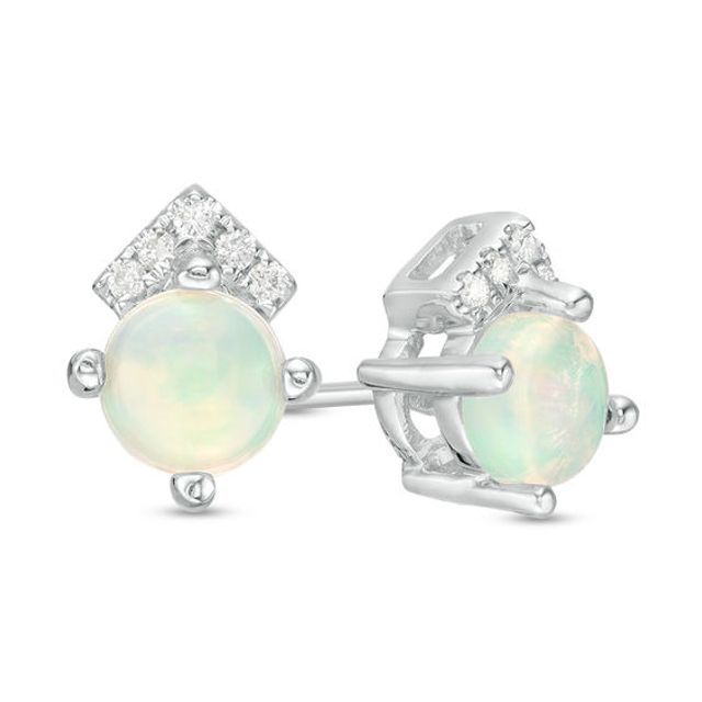 5.0mm Opal and 1/20 CT. T.w. Diamond Chevron Stud Earrings in 10K White Gold