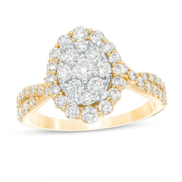 1-1/4 CT. T.w. Composite Diamond Oval Frame Twist Engagement Ring in 14K Two-Tone Gold