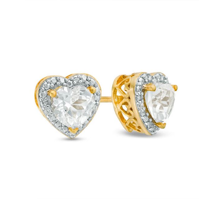 5.0mm Heart-Shaped Lab-Created White Sapphire and Diamond Accent Stud Earrings in Sterling Silver with 14K Gold Plate