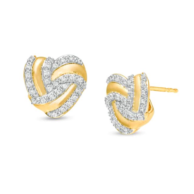 1/8 CT. T.w. Diamond Heart-Shaped Love Knot Stud Earrings in 10K Gold