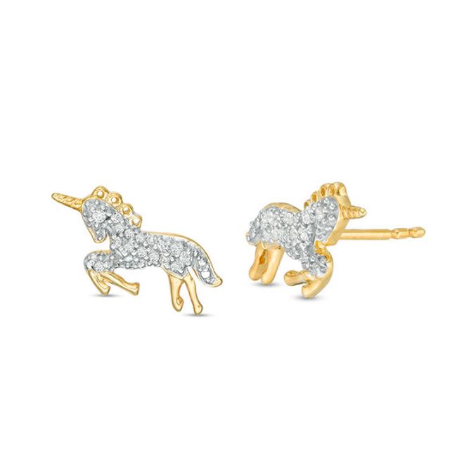 1/10 CT. T.w. Bowing Unicorn Stud Earrings in Sterling Silver and 14K Gold Plate