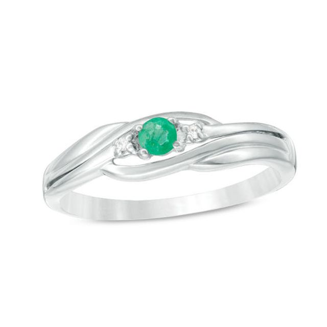 Birthstone and Diamond Accent Split Shank Wave Ring (1 Stone)