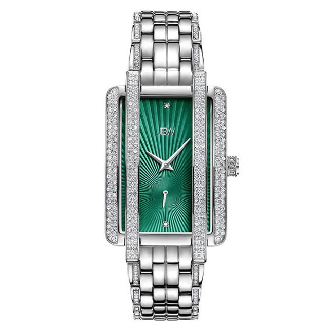 Ladies' JBW Mink 1/8 CT. T.w. Diamond and Crystal Watch with Rectangular Green Dial (Model: J6358A)