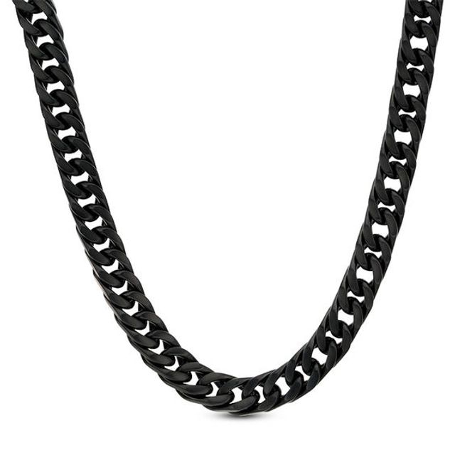 Men's 9.5mm Matte-Finish Curb Chain Necklace in Stainless Steel with Black IP - 24"